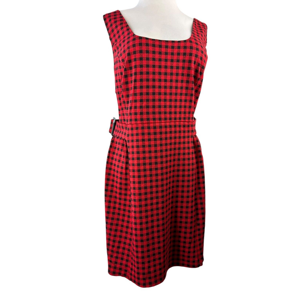 City Chic Pinafore Dress Plaid Checks Pini Gingham Red Black Buckle Plus Size 22 - Picture 9 of 11